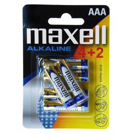 Blister de 6 piles alcalines LR03 - AAA – 1,5V Maxell