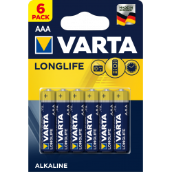 6 Piles alcalines LR03 - AAA Varta Longlife en blister